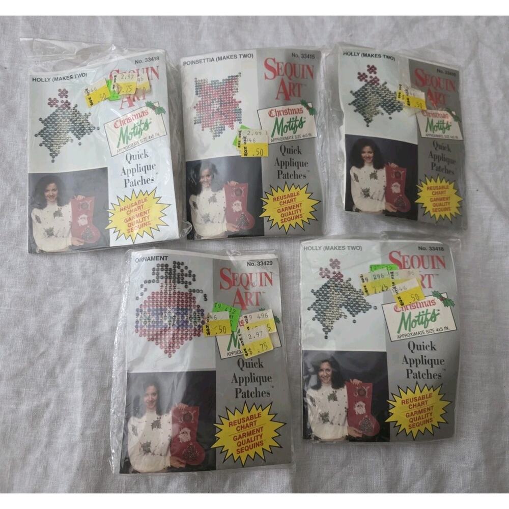 Lot Of 5 Vtg Sequin Appliques Christmas Motif Decoration Clothing Art Kit